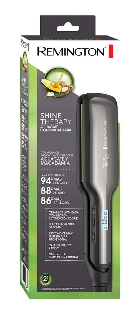 PLANCHA DE CABELLO REMINGTON AGUACATE SHINE THERAPY PLACA ANCHA ORIGINAL S9980