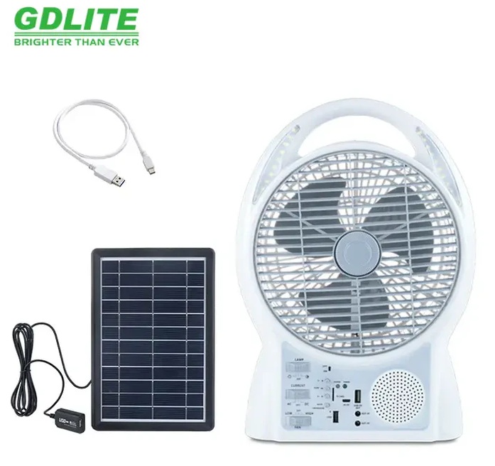 VENTILADOR SOLAR 6 EN 1 - 2 BOMBILLOS 5800MAH 6W GDTIMES GD-8029