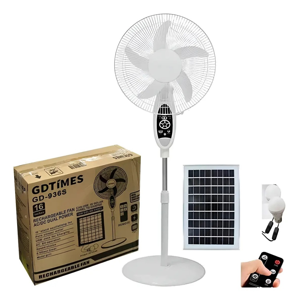 VENTILADOR CON PANEL SOLAR Y BOMBILLOS GD-936S