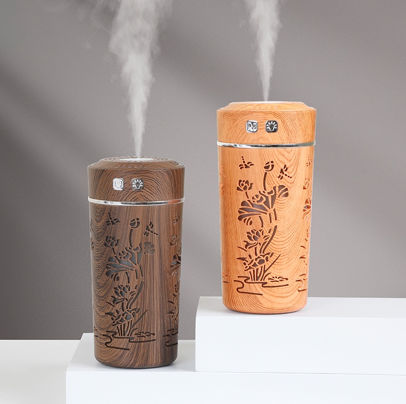 HUMIDIFICADOR CILINDRICO FLORES LED MADERA