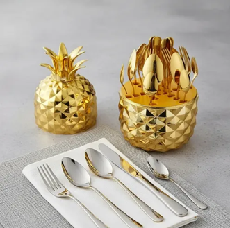 SET DE CUBIERTOS DISEÑO PIÑA DORADO