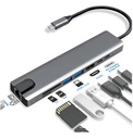 ADAPTADOR HUB 8 EN 1 TIPO C, ETHERNET, HDMI, USB, SD, TD  TP8+1