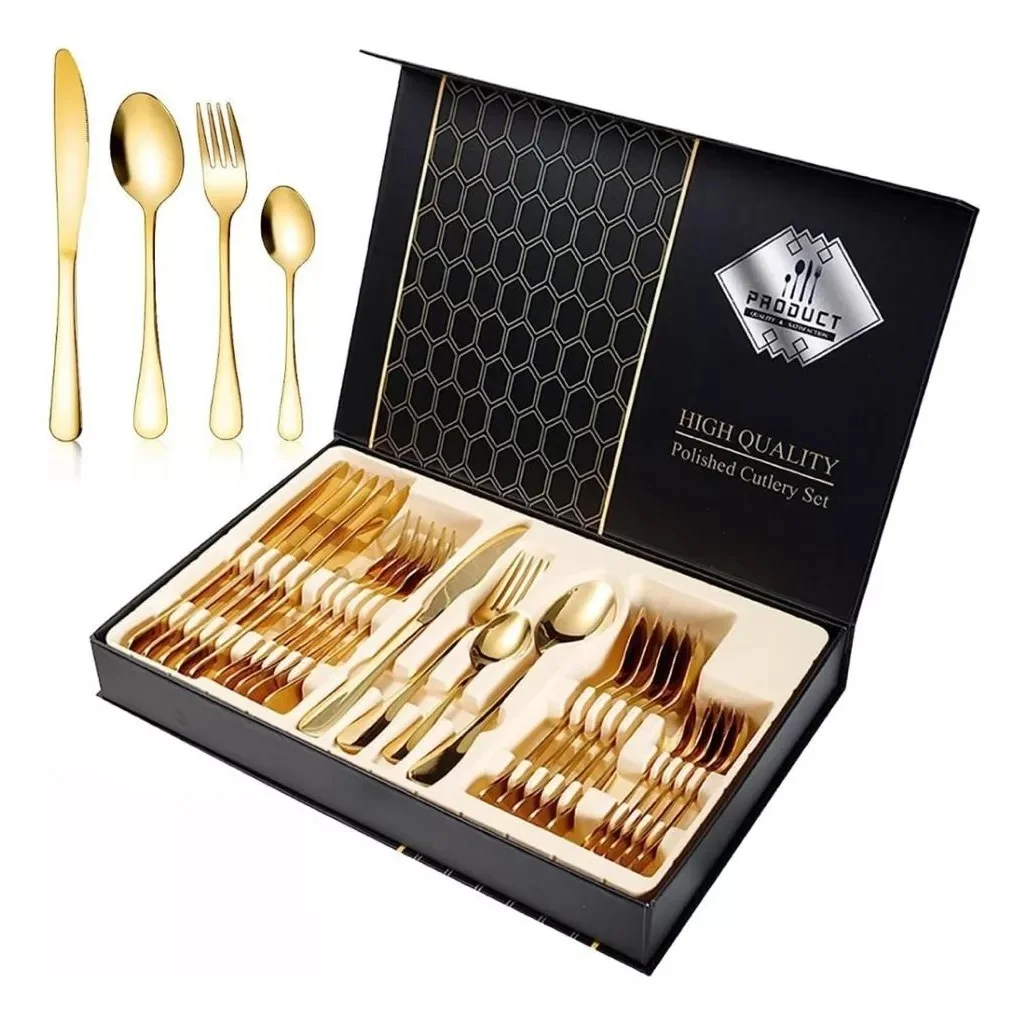 SET DE CUBIERTOS 24 PIEZAS DORADOS